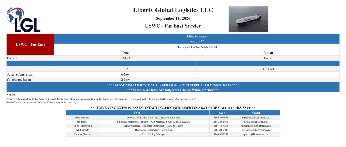 Liberty Global Logistics Sailing Schedule