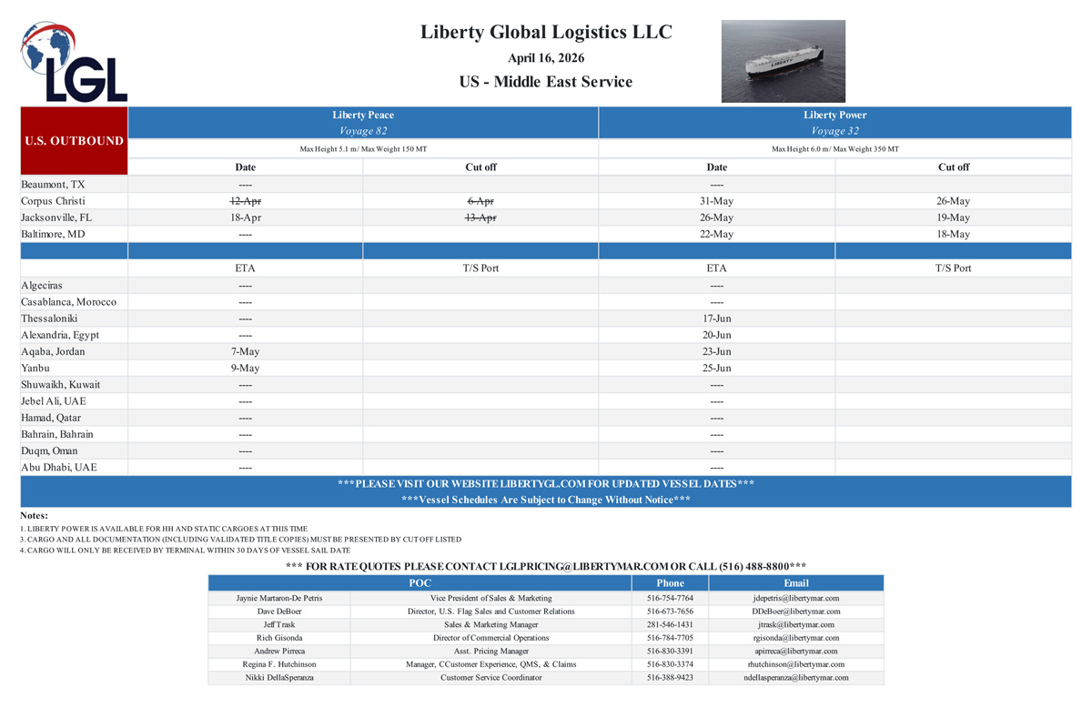 Liberty Global Logistics Sailing Schedule