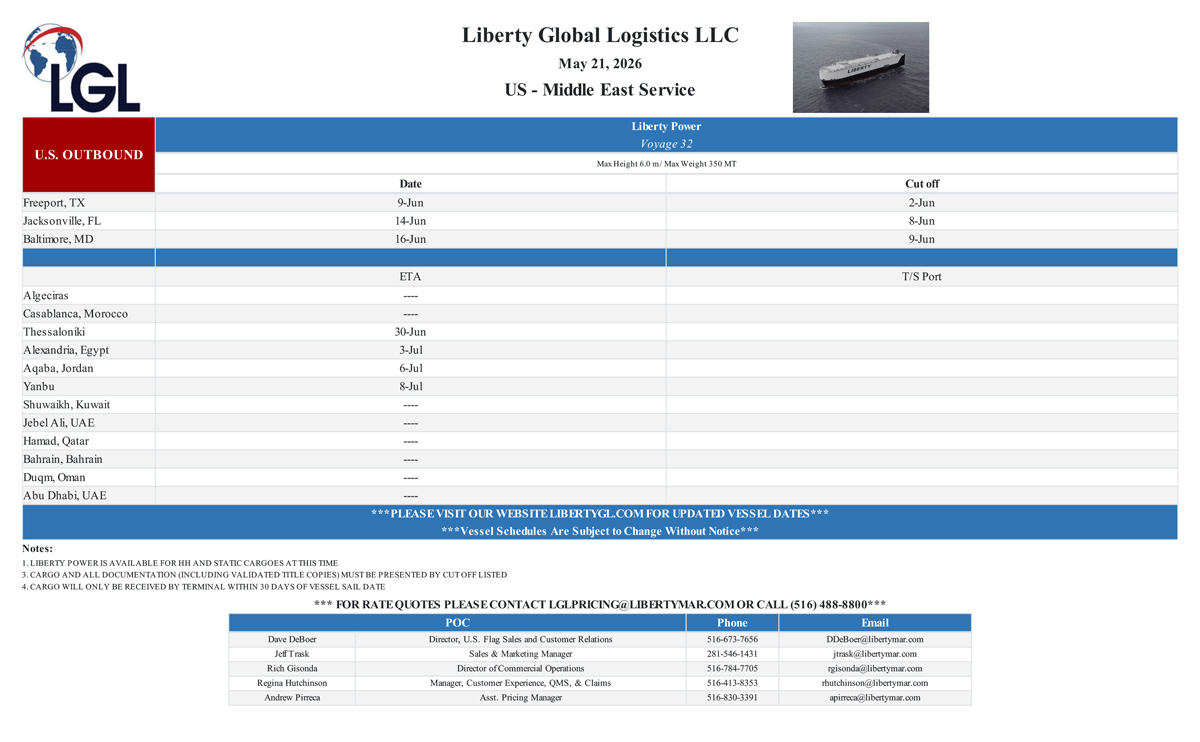 Liberty Global Logistics Sailing Schedule
